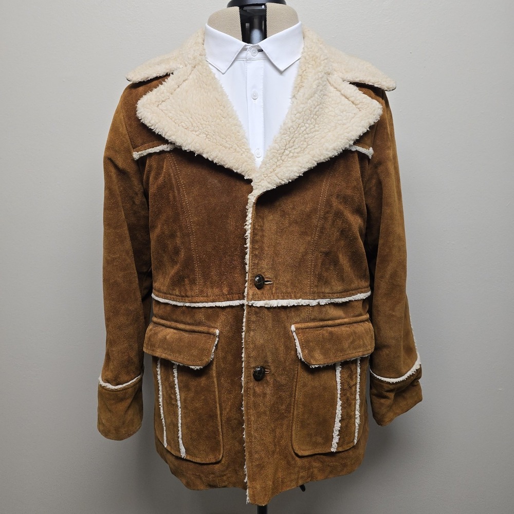 Vintage J. Sully Shearling Coat Mens 42 Brown Genuine Leather Sherpa Ranch Coat